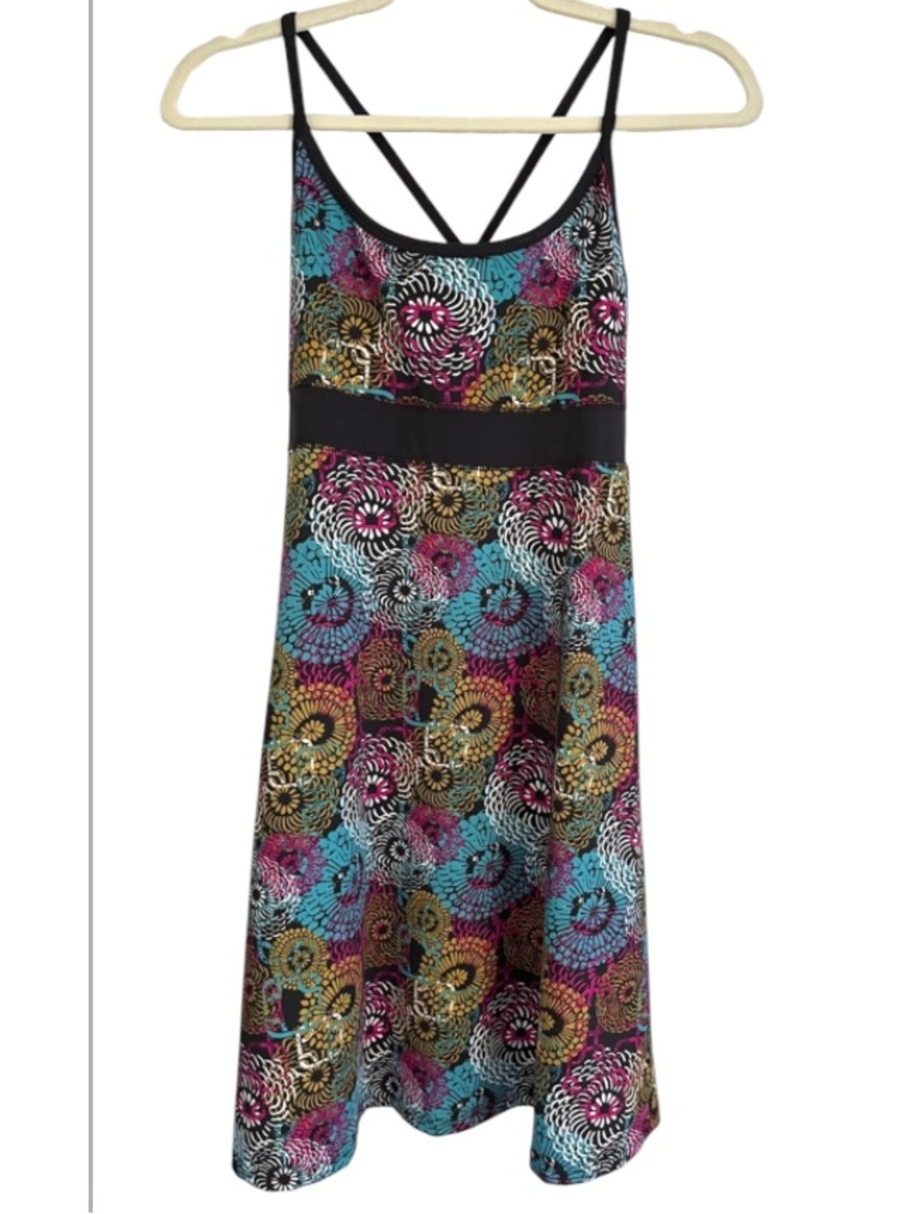 Lole Multicolor Spiral-Print Strappy Sundress Sz Small built in bra Tennis
